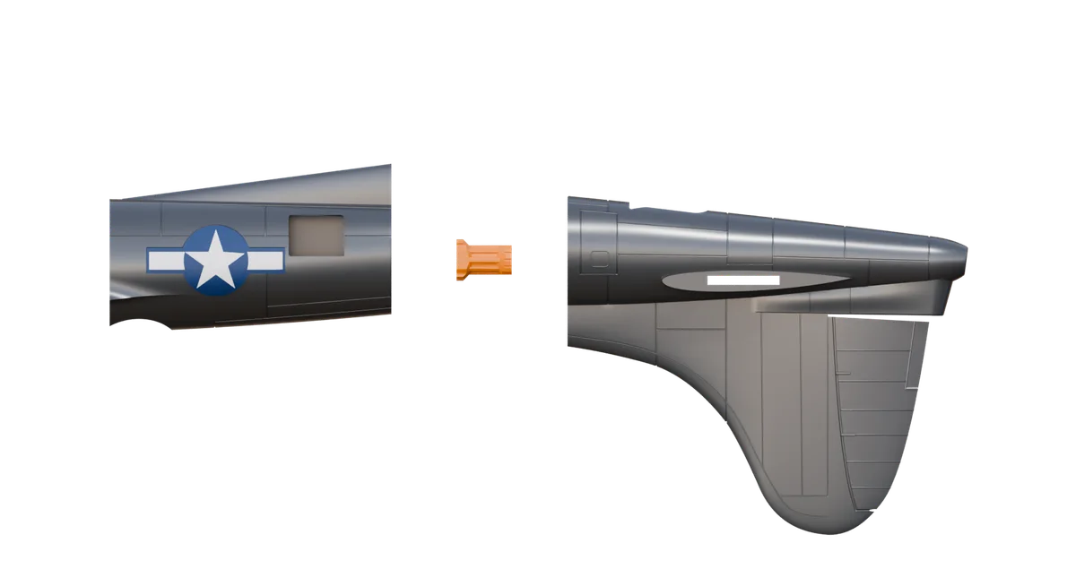B-17 tail assembly showing how the orange twist connector joins and locks the parts