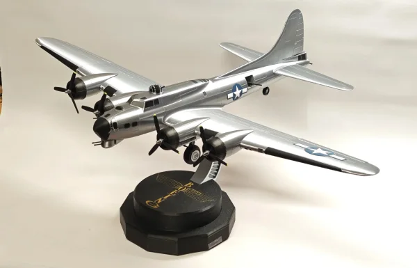 Silver B-17 community build displayed on a Boeing stand